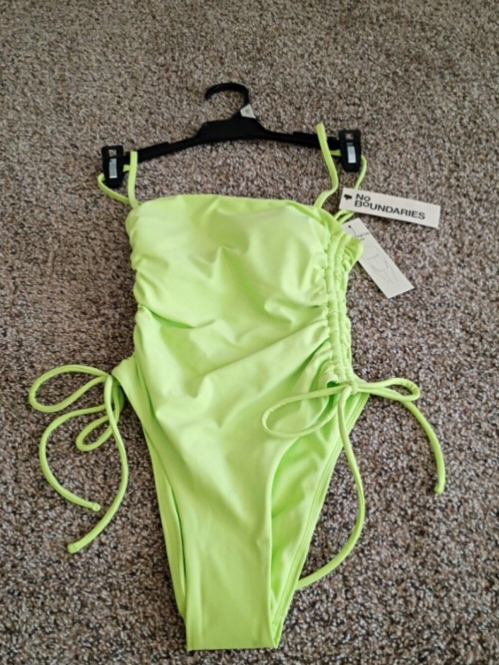 No Boundaries Lime Neon One-Piece Swim Suit with Side Ties